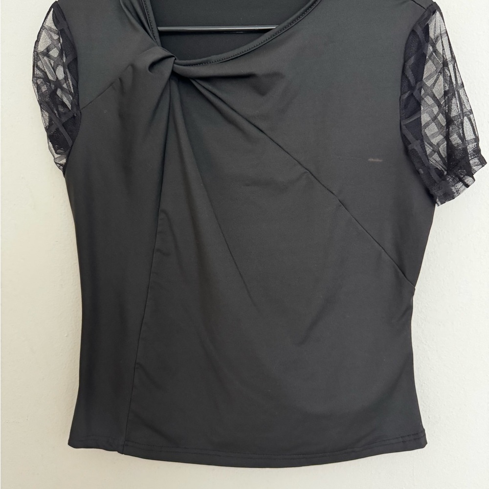 Elegant Black Women's Top with Lace Sleeves